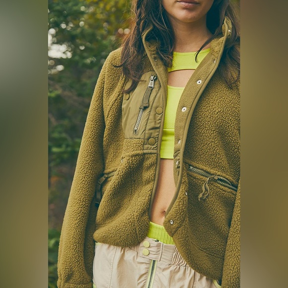 NWT FP Movement Free People Hit The Slopes Fleece Jacket Army Green XS - Picture 6 of 12